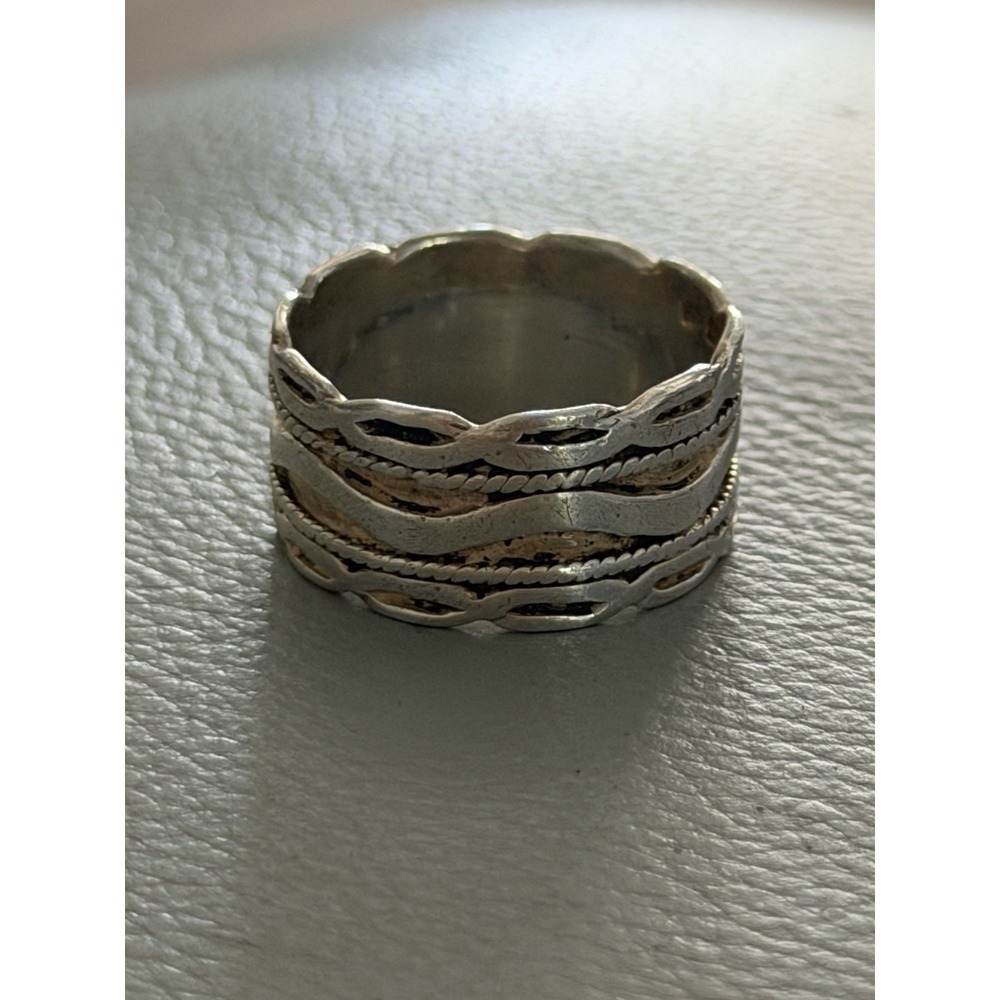 925 Sterling Silver Vintage MC Wavy Wide Band Ring Size 7 #443 - Picture 2 of 6